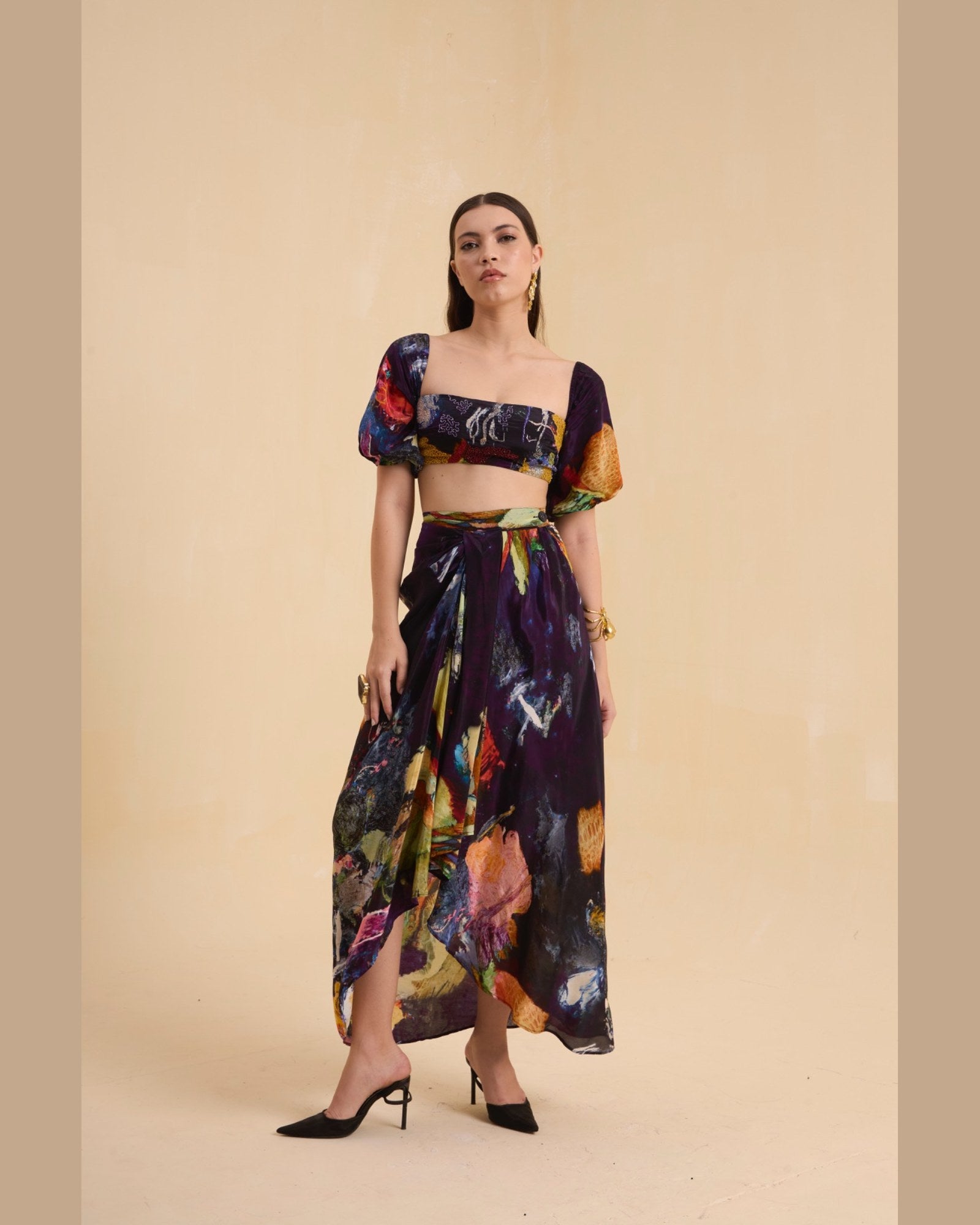 RIV MULTICOLOR ABSTRACT ADORNED CO-ORD