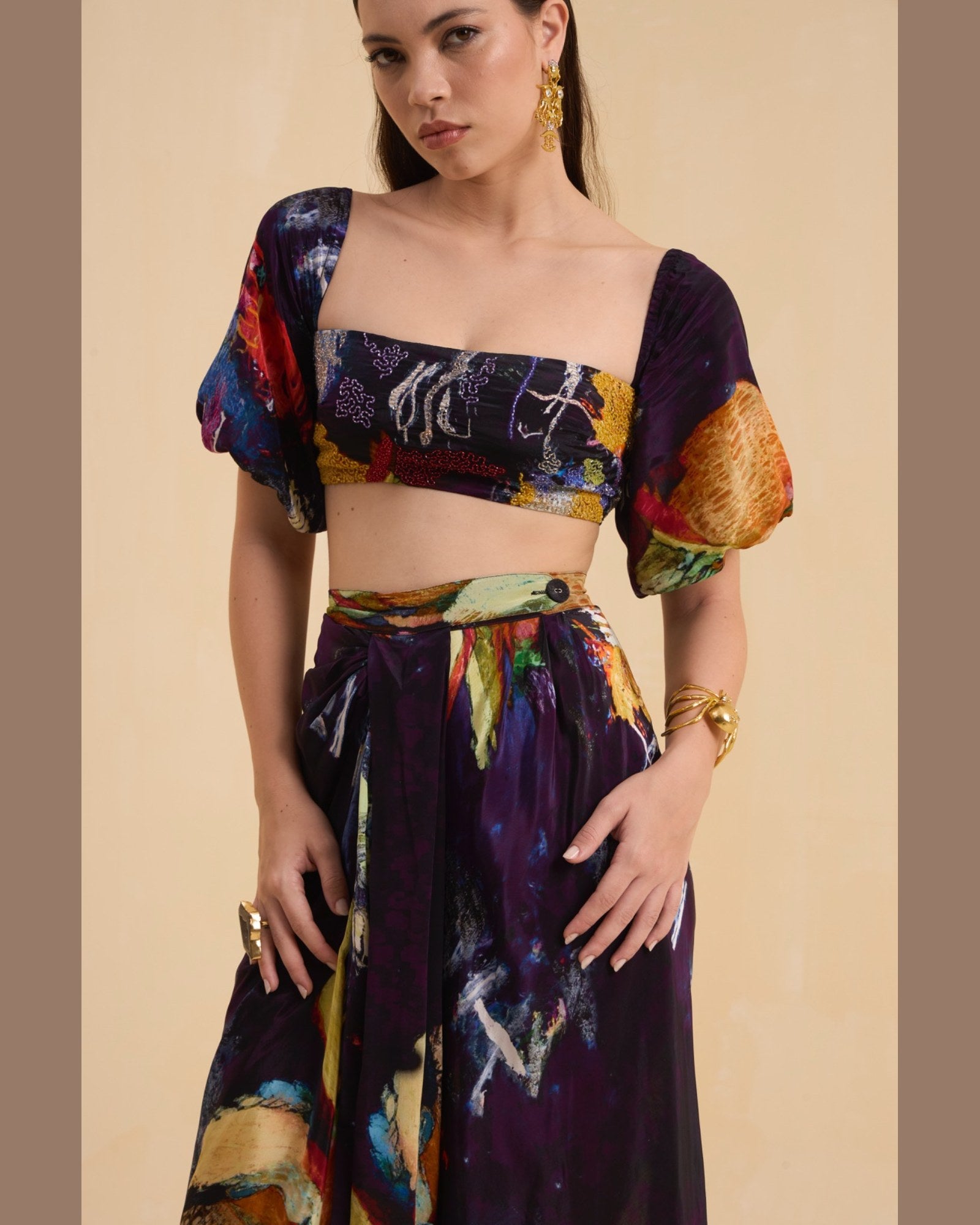 RIV MULTICOLOR ABSTRACT ADORNED CO-ORD