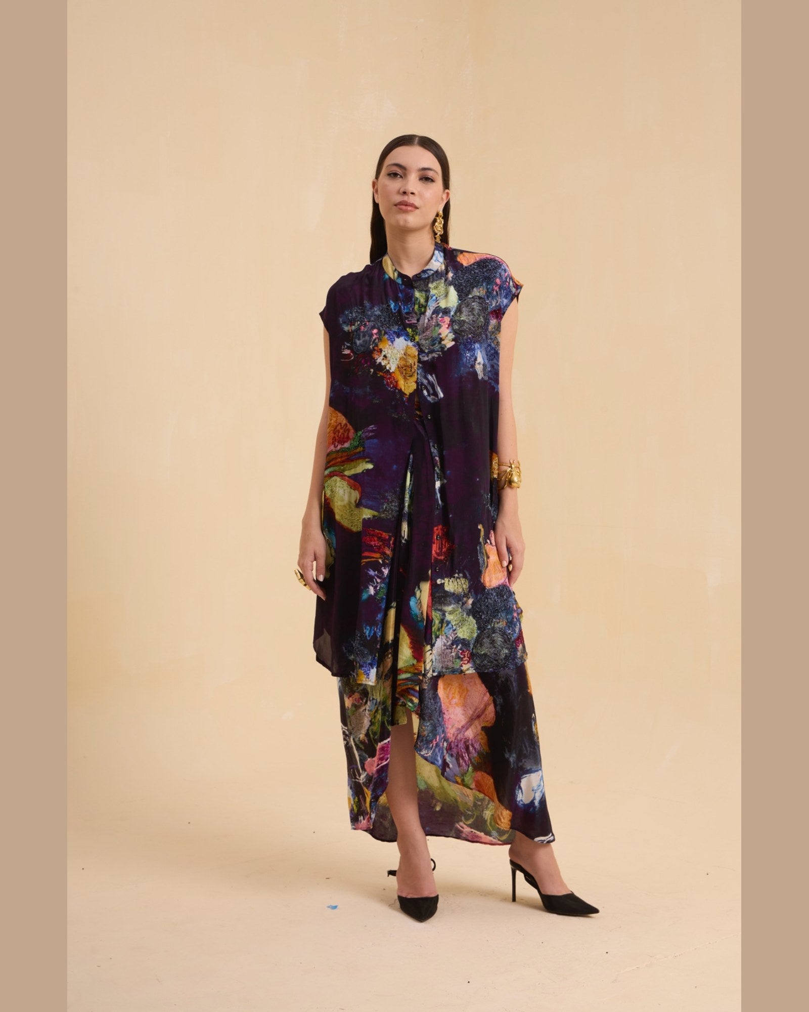 RIV MULTICOLOR ABSTRACT EMBELLISHED CO-ORD