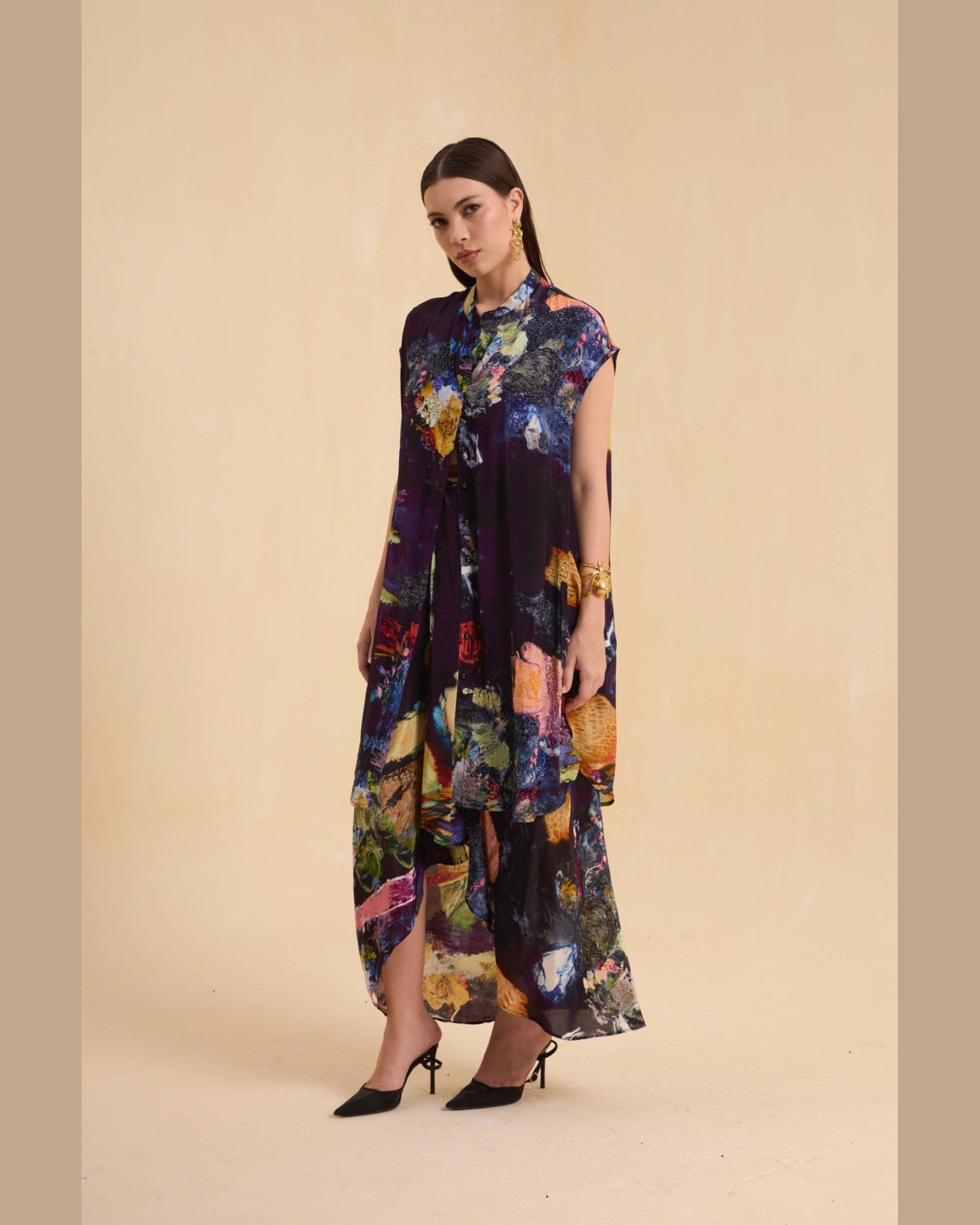 RIV MULTICOLOR ABSTRACT EMBELLISHED CO-ORD
