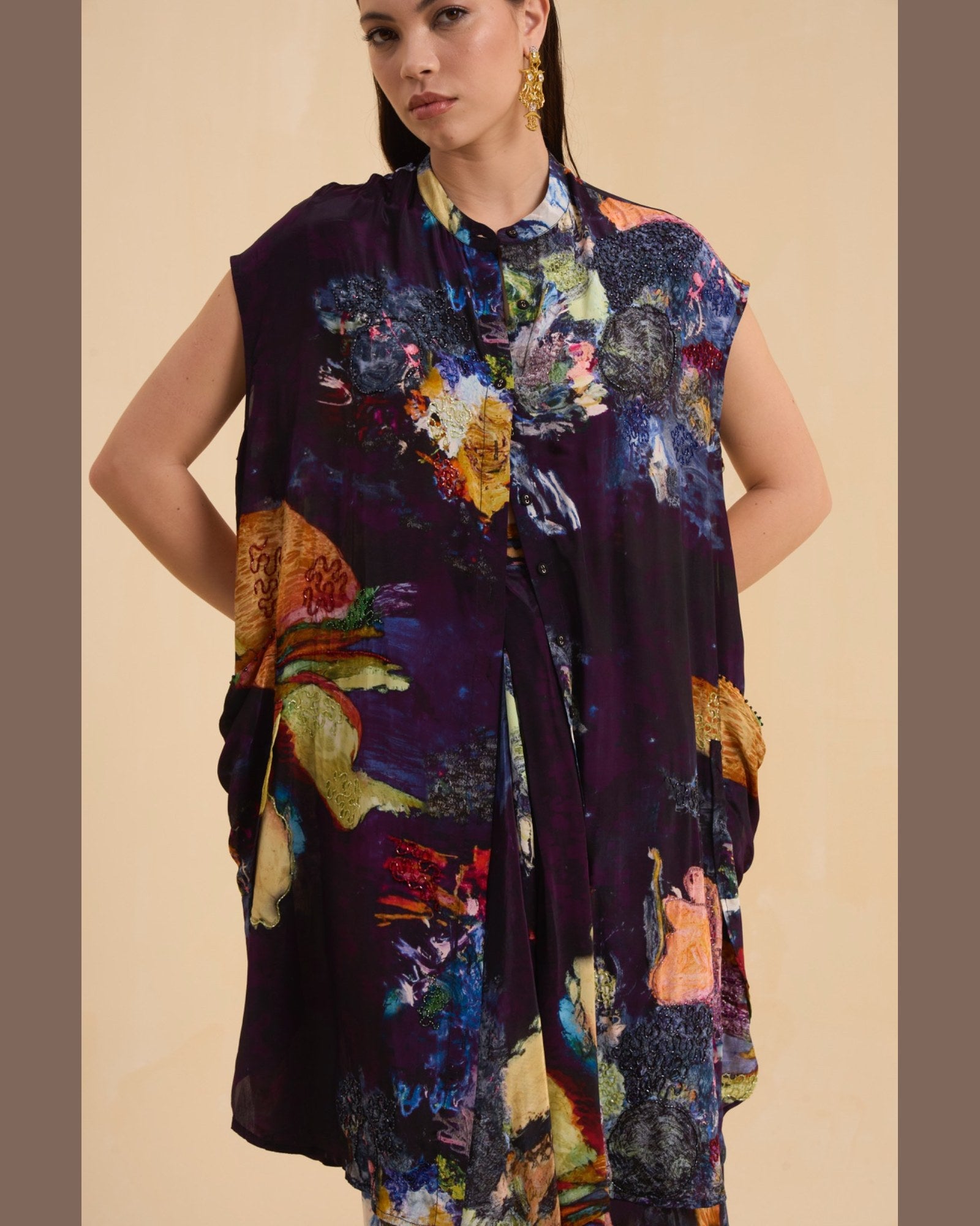 RIV MULTICOLOR ABSTRACT EMBELLISHED CO-ORD