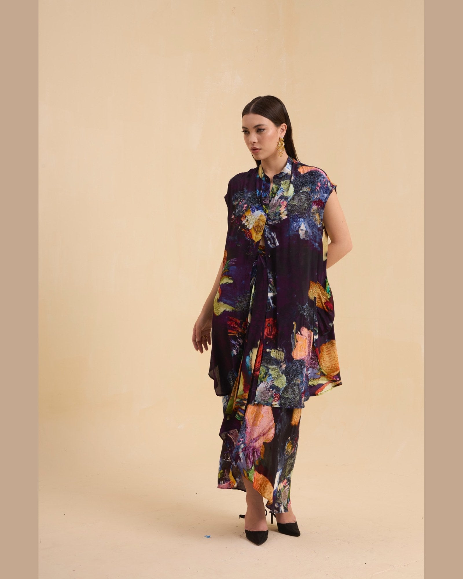 RIV MULTICOLOR ABSTRACT EMBELLISHED CO-ORD